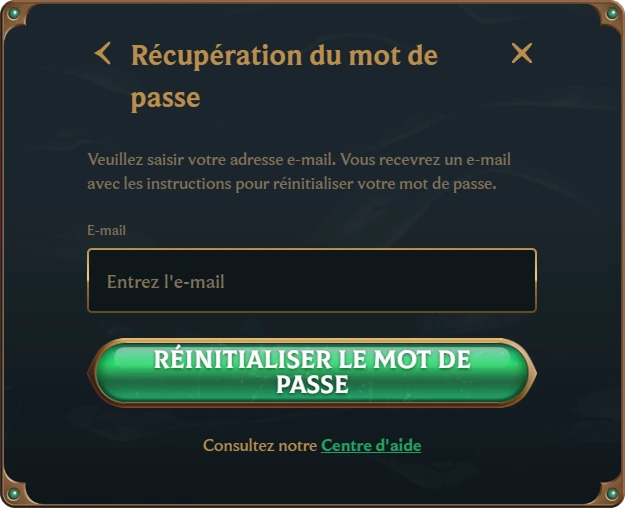 Formulaire de récupération du mot de passe par e-mail