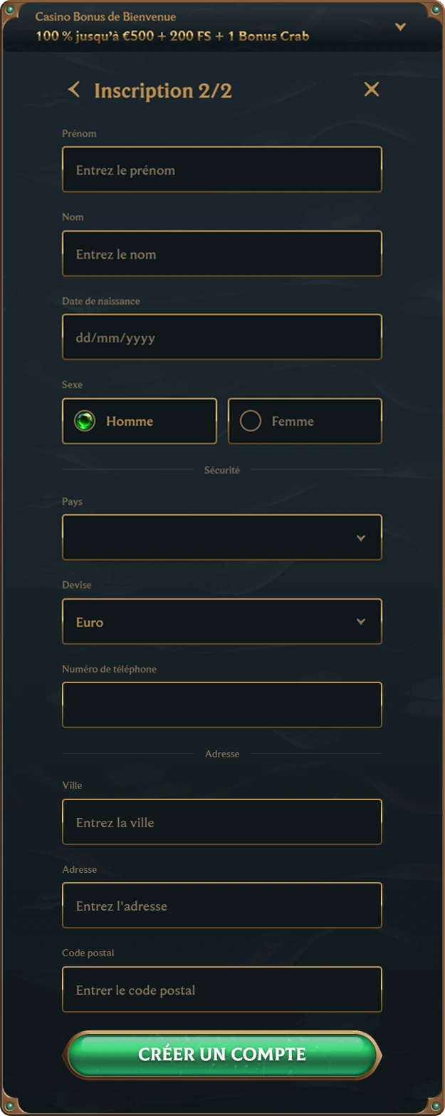 Formulaire d’inscription Talismania – étape 2 sur mobile